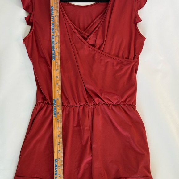 Romper Burnt orange ruffle cap sleeves removable bra pads and pockets size large - Picture 6 of 11